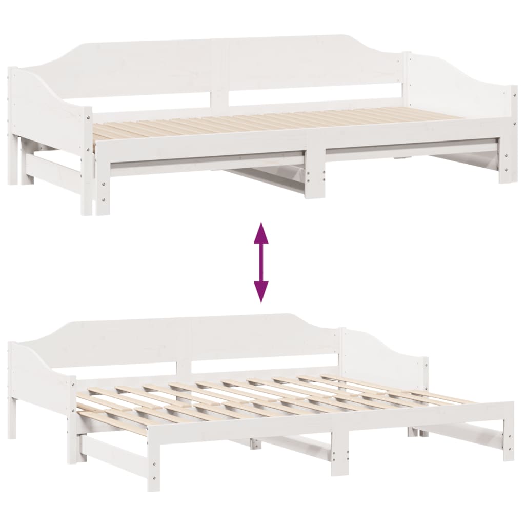 Uttrekkbar dagseng hvit 90x200 cm heltre furu