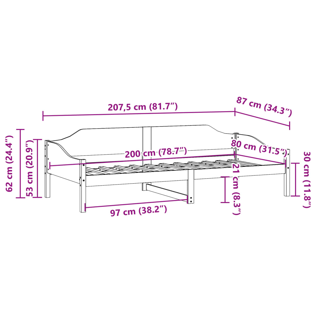 Sengeramme uten madrass voksbrun 80x200 cm heltre furu