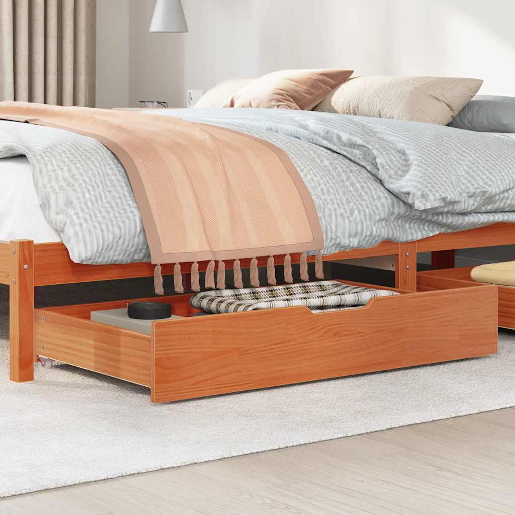 Sengeskuffer 2 stk voksbrun 90x55x17 cm heltre furu