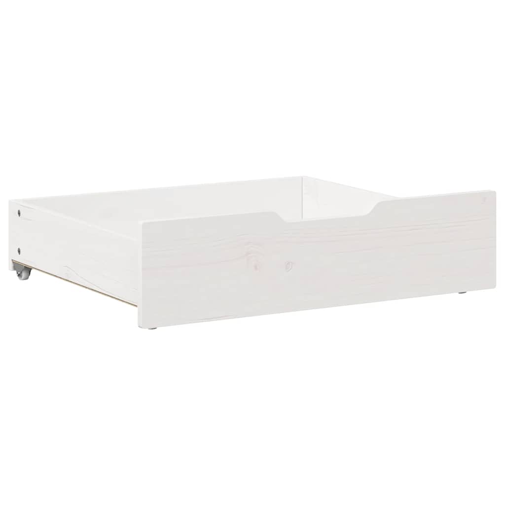 Sengeskuffer med hjul 2 stk hvit 75x55x17 cm heltre furu