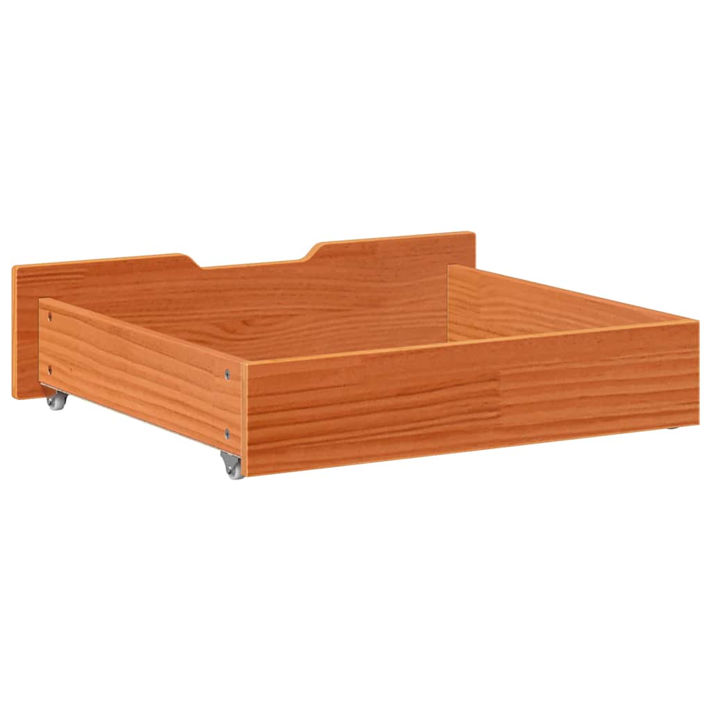 Sengeskuffer 2 stk voksbrun 75x55x17 cm heltre furu