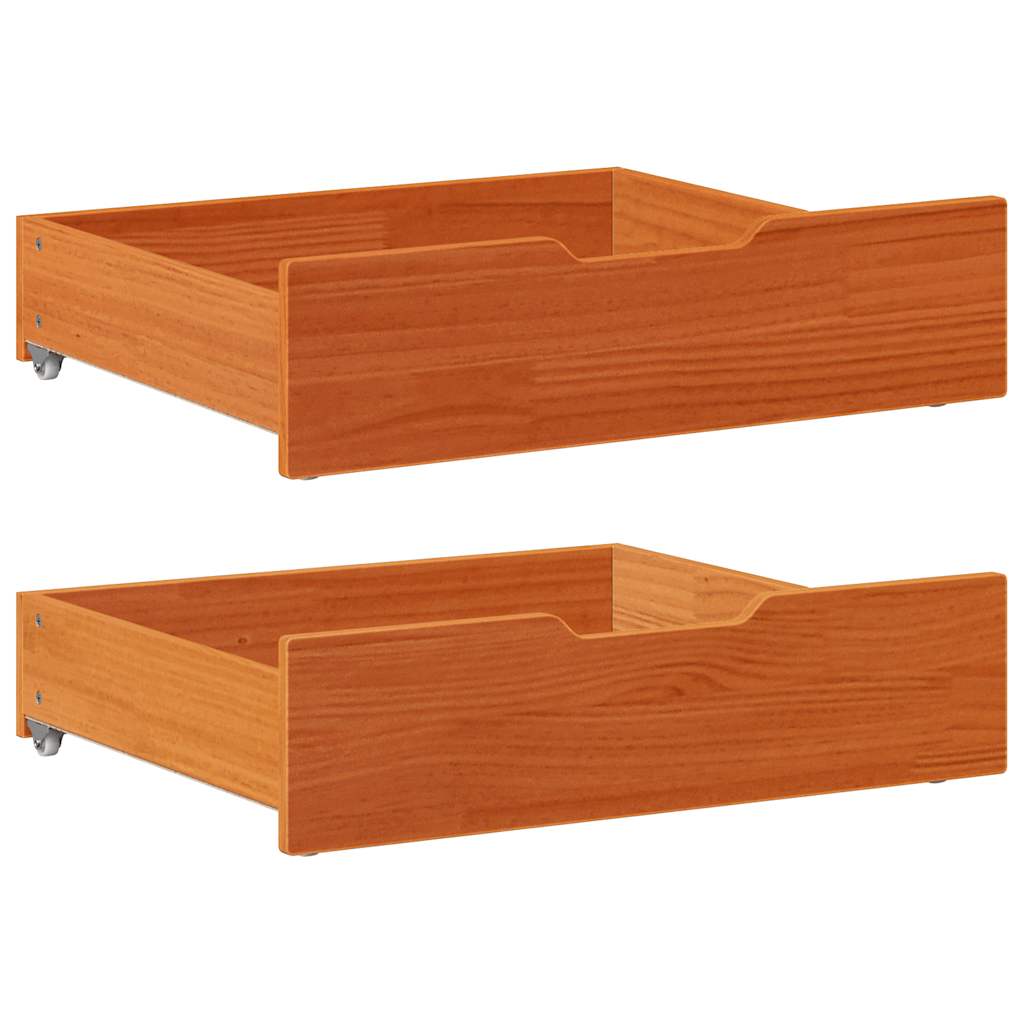 Sengeskuffer 2 stk voksbrun 65x55x17 cm heltre furu