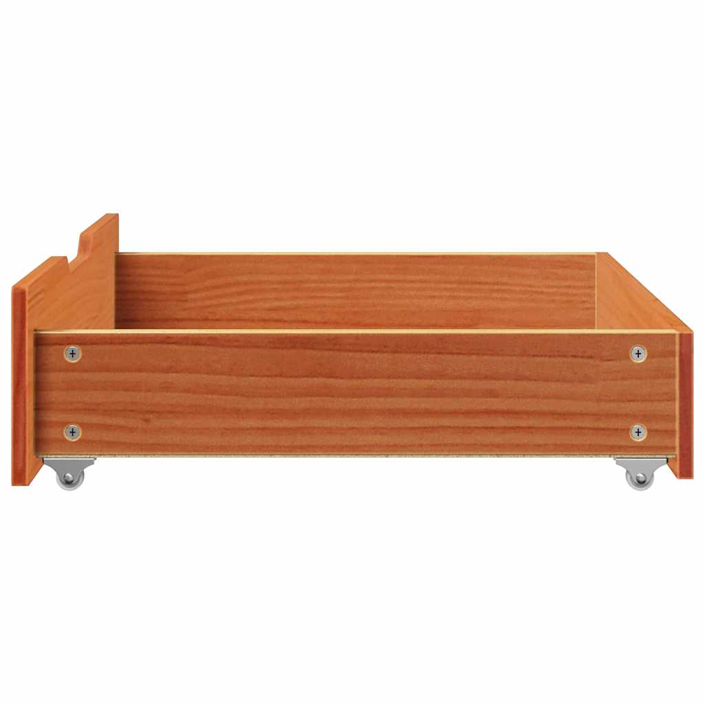 Sengeskuffer 2 stk voksbrun 65x55x17 cm heltre furu