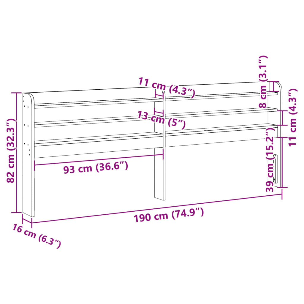 Hodegavl med hyller hvit 180 cm heltre furu