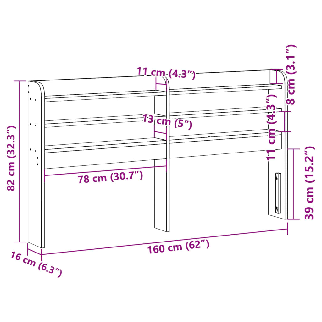 Hodegavl med hyller voksbrun 150 cm heltre furu