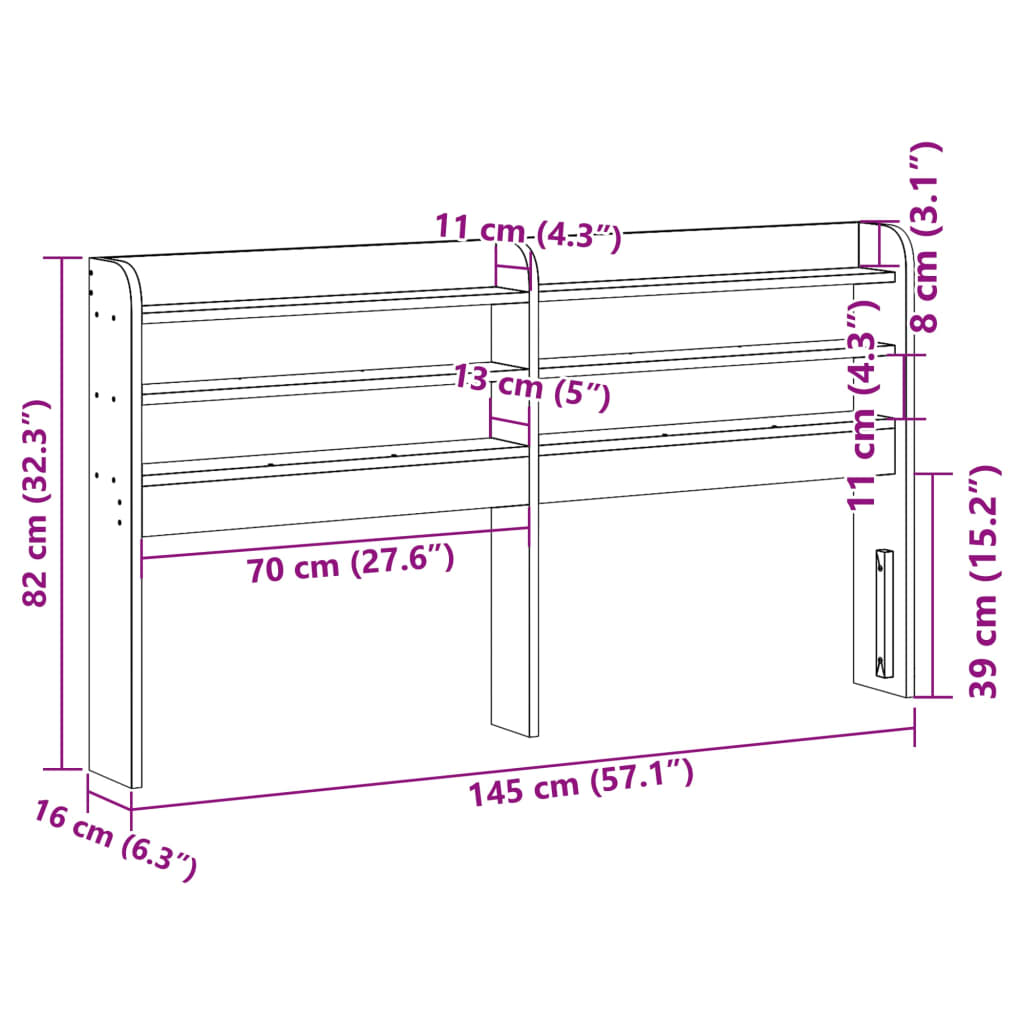 Hodegavl med hyller hvit 135 cm heltre furu