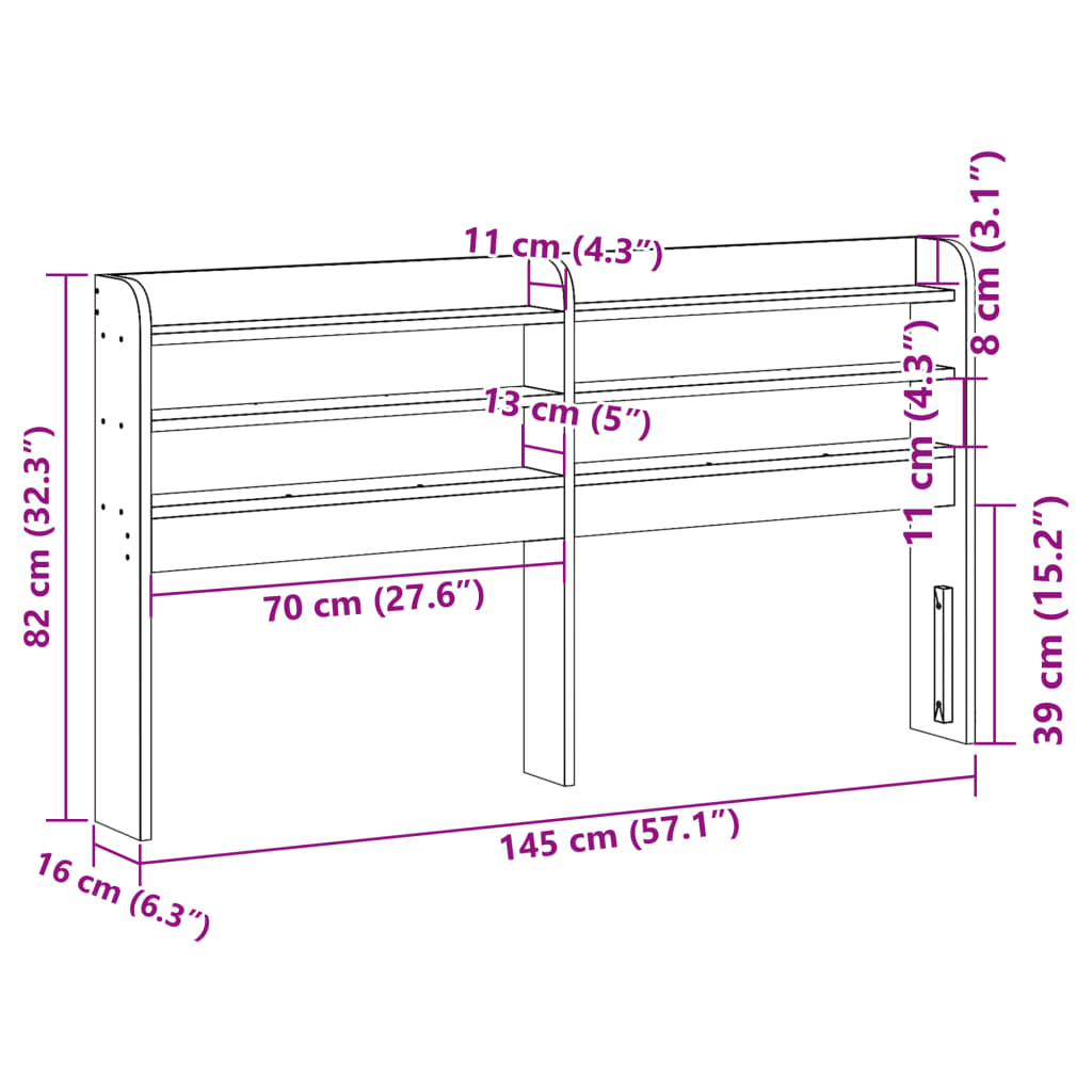 Hodegavl med hyller voksbrun 135 cm heltre furu
