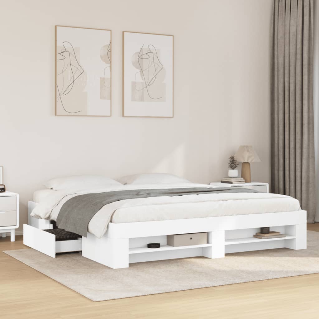 Sengeramme hvit 200x200 cm konstruert tre