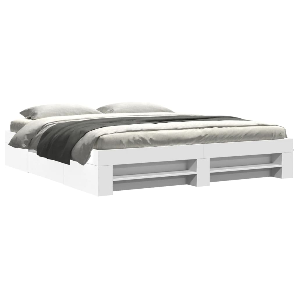 Sengeramme hvit 200x200 cm konstruert tre