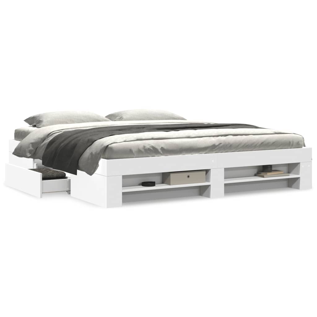 Sengeramme hvit 200x200 cm konstruert tre