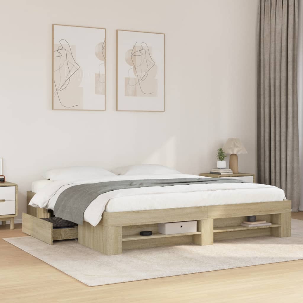 Sengeramme uten madrass sonoma eik 200x200 cm konstruert tre