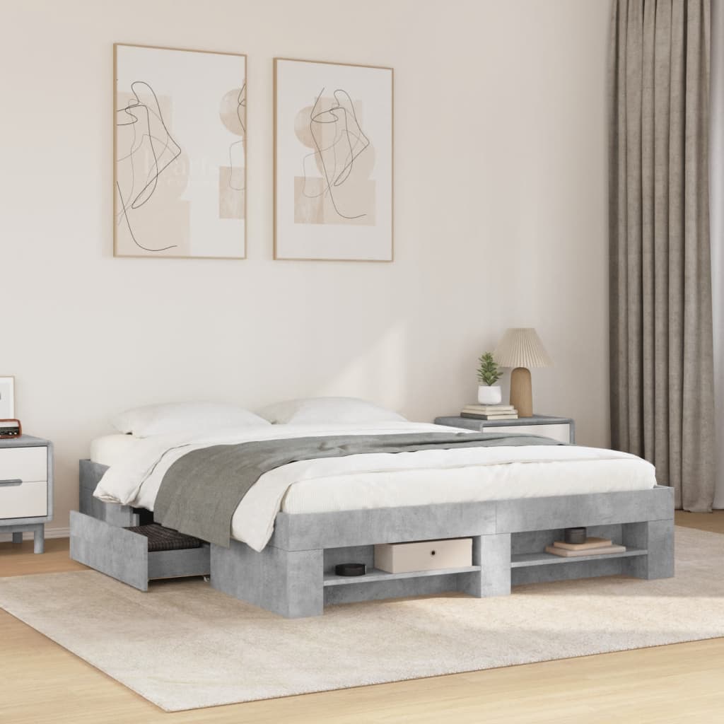 Sengeramme uten madrass betonggrå 160x200 cm konstruert tre