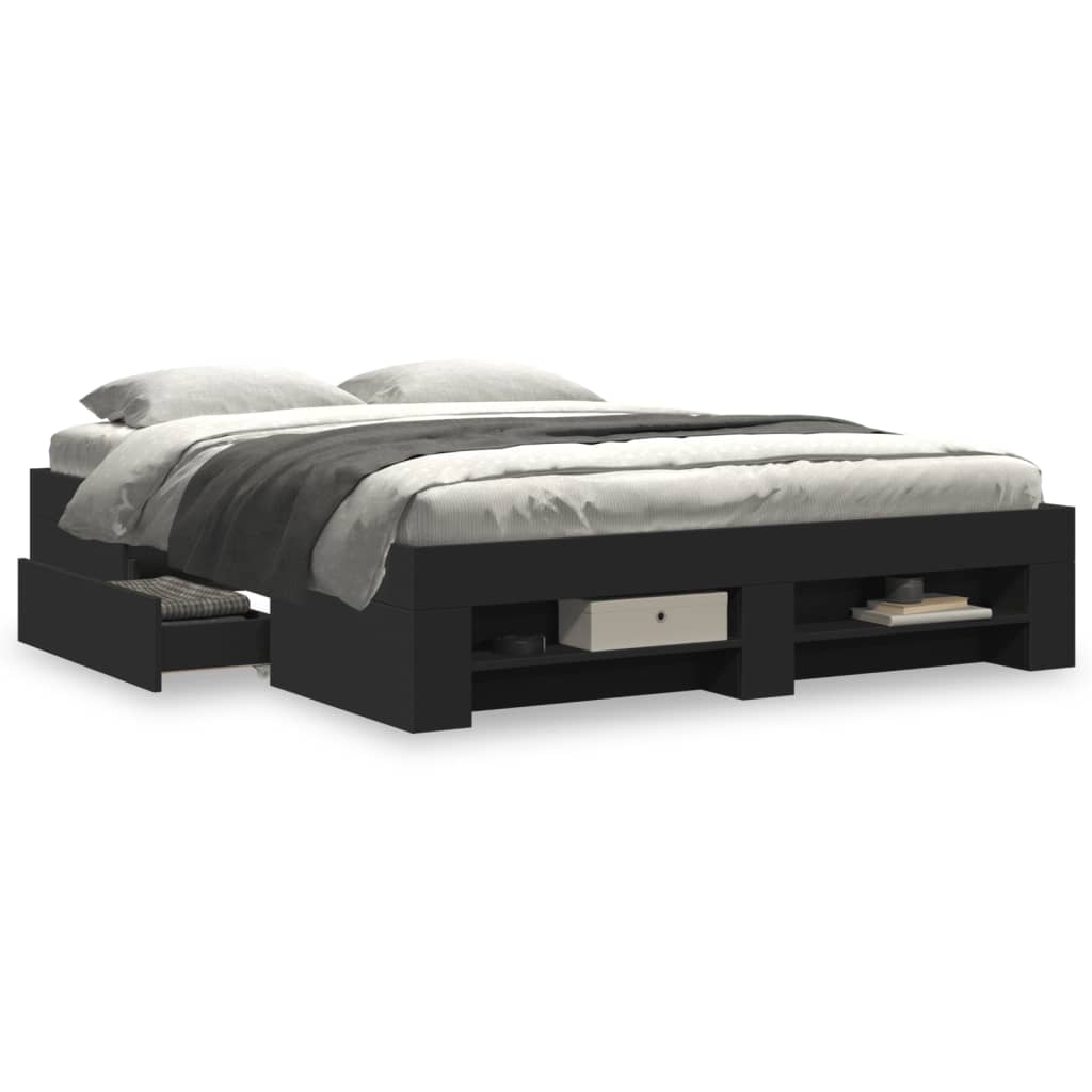 Sengeramme svart 150x200 cm konstruert tre