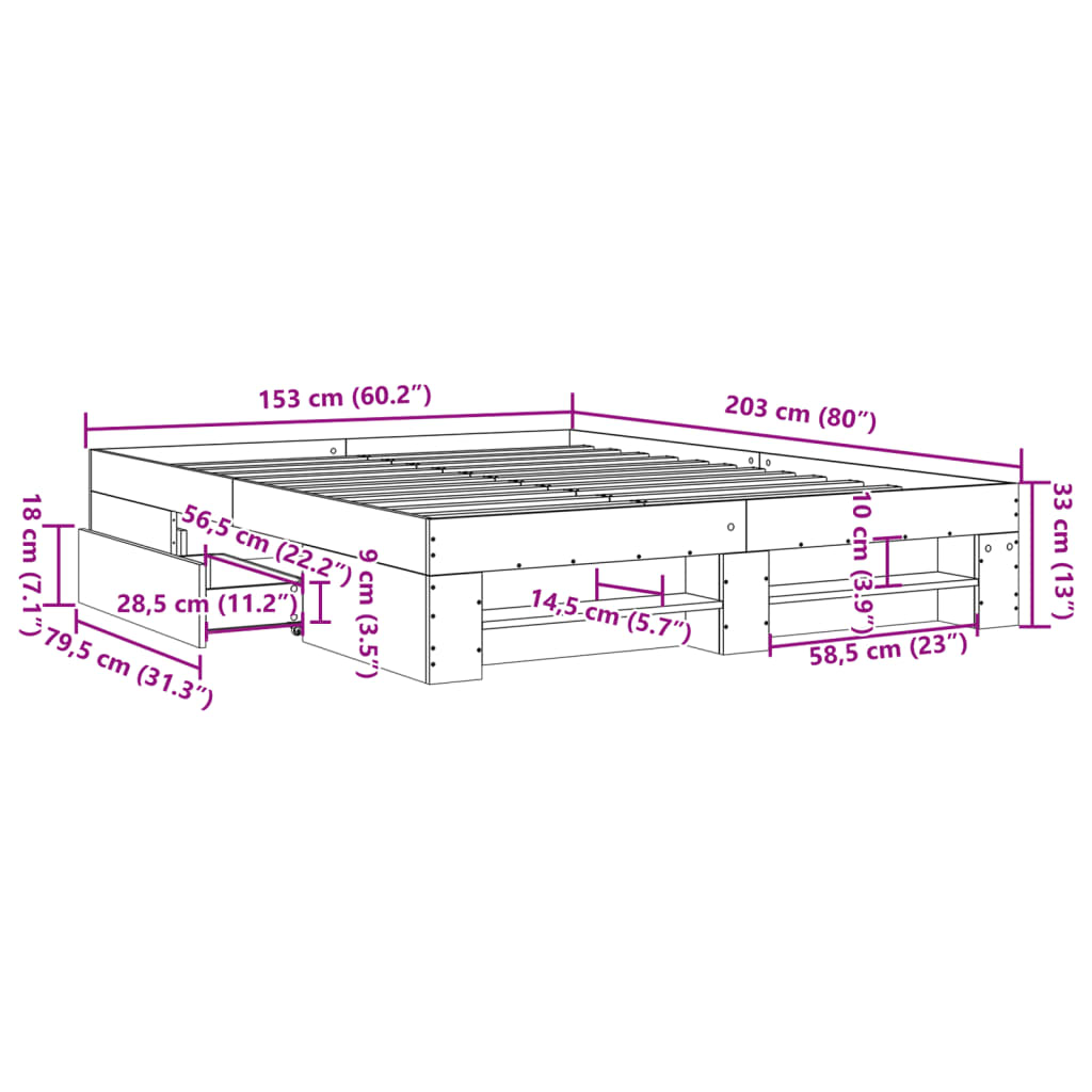 Sengeramme svart 150x200 cm konstruert tre