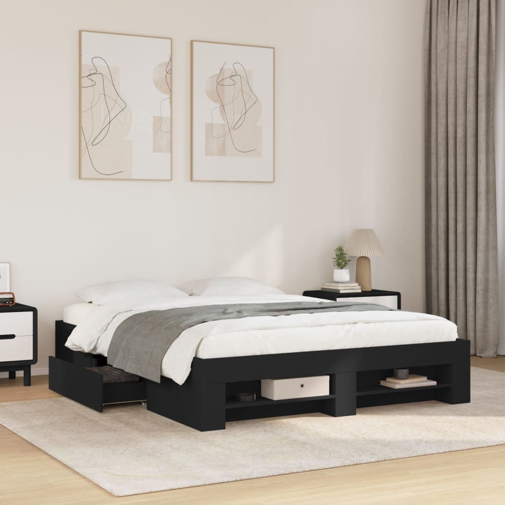 Sengeramme svart 150x200 cm konstruert tre