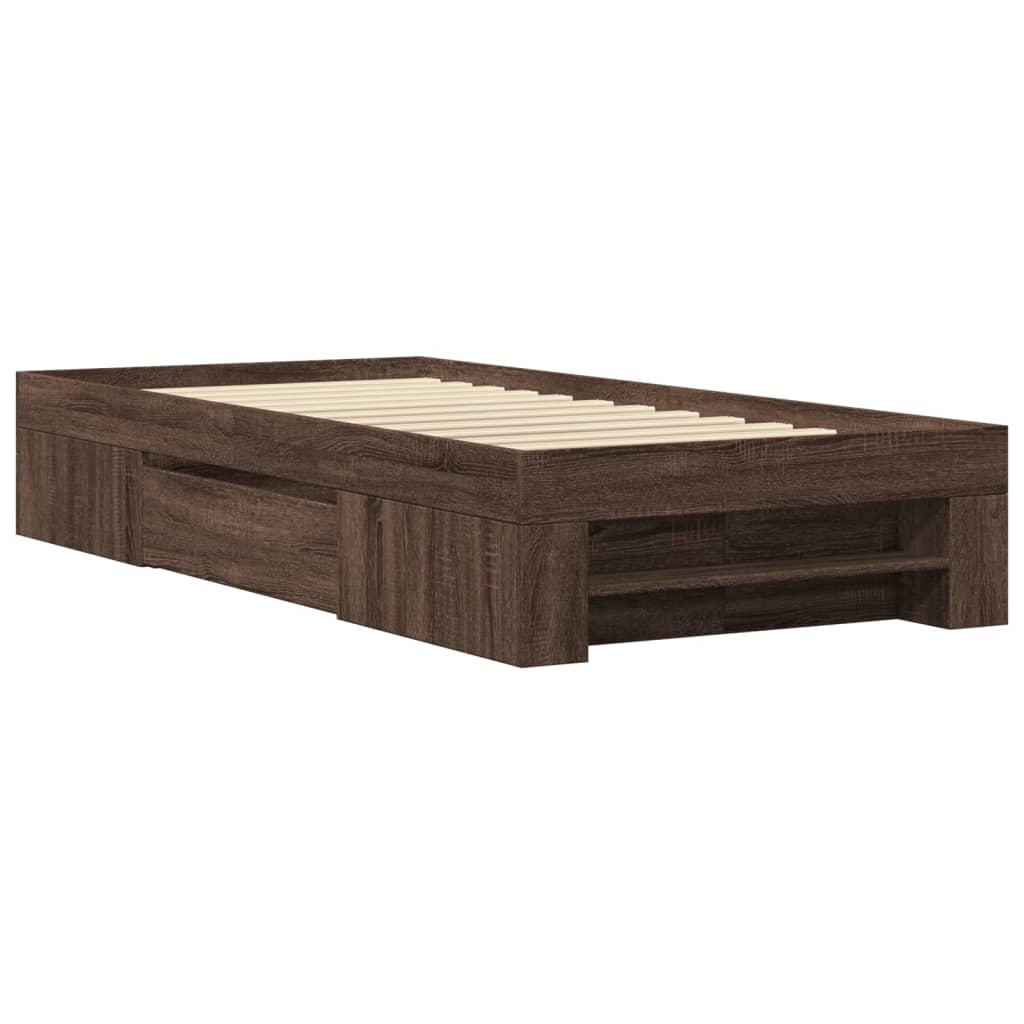 Sengeramme uten madrass brun eik 90x200 cm konstruert tre