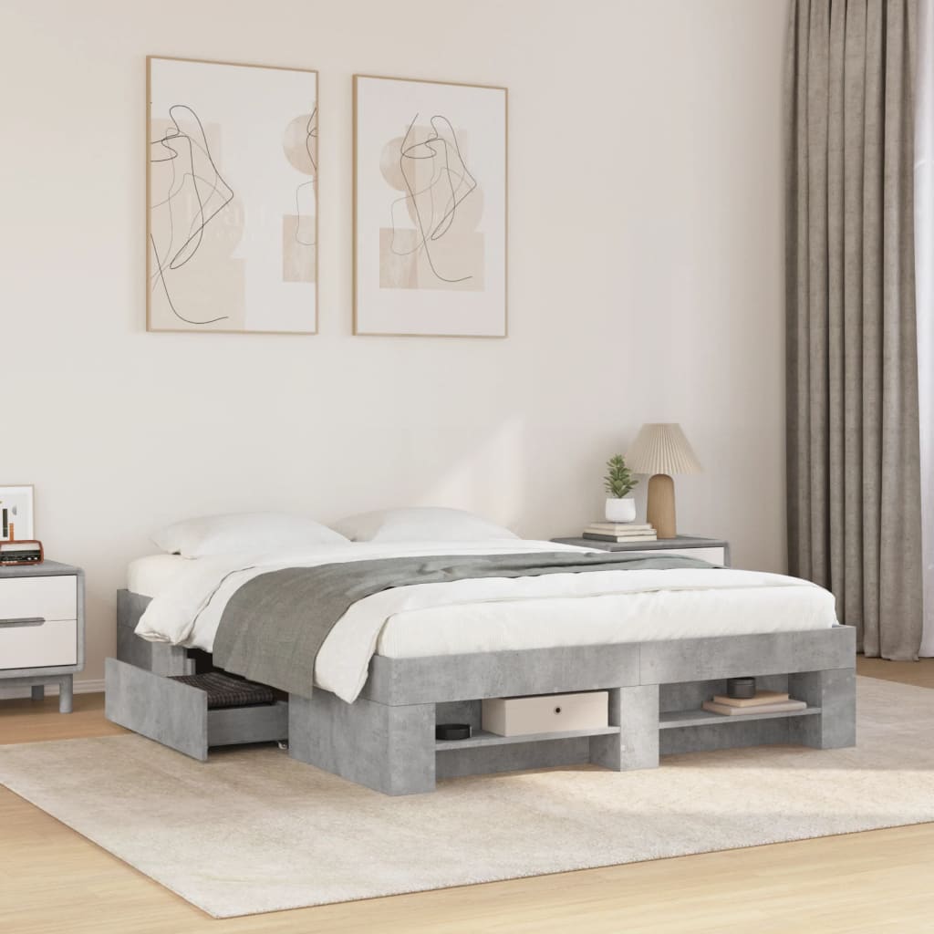 Sengeramme betonggrå 135x190 cm konstruert tre
