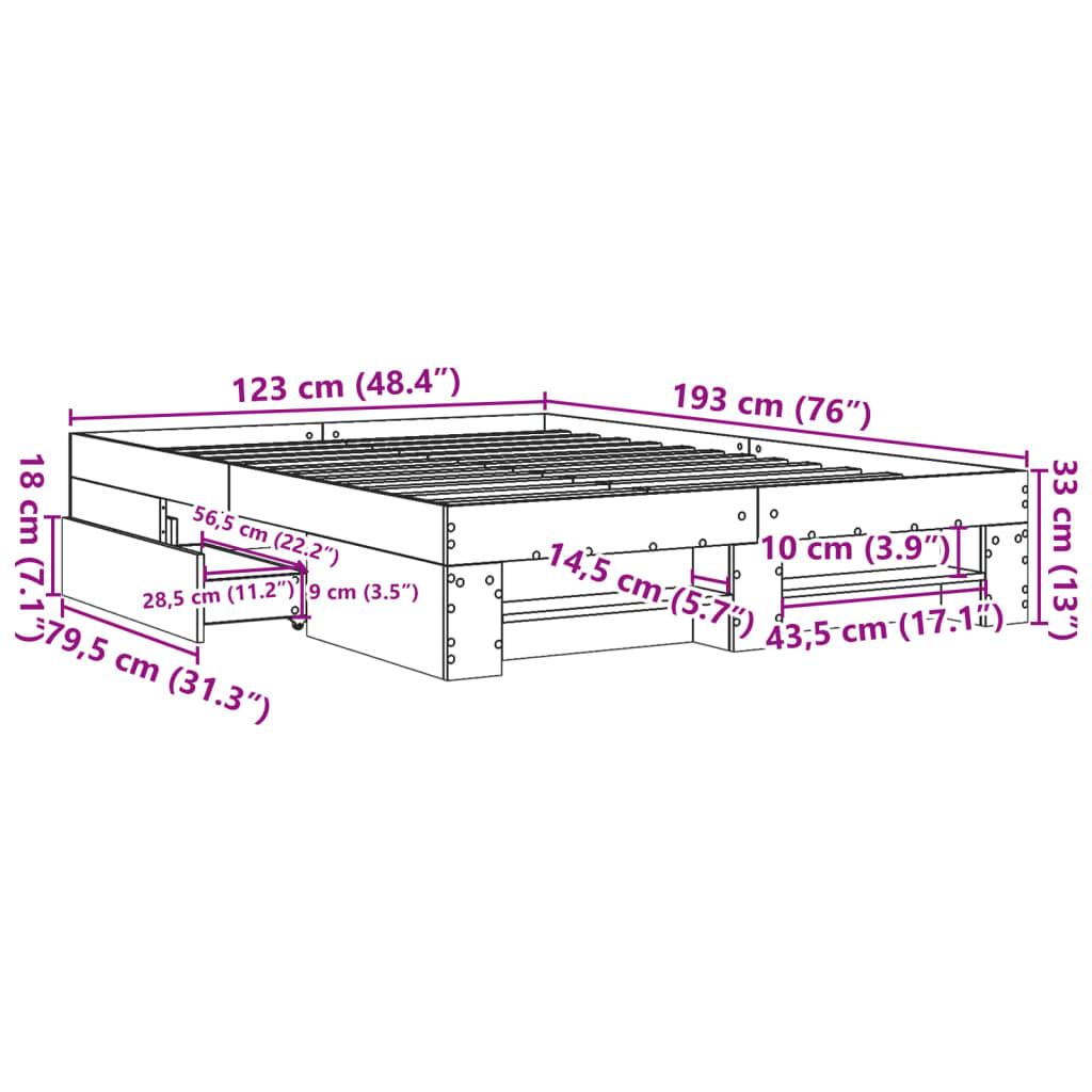 Sengeramme svart 120x190 cm konstruert tre