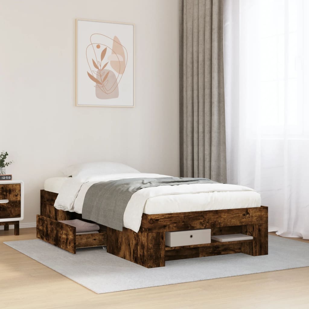 Sengeramme uten madrass røkt eik 75x190 cm konstruert tre