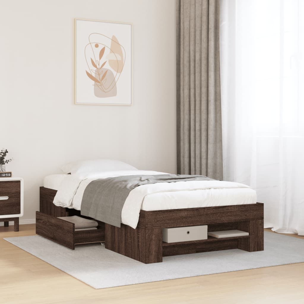 Sengeramme uten madrass brun eik 75x190 cm konstruert tre