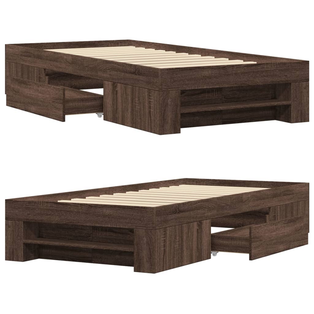 Sengeramme uten madrass brun eik 75x190 cm konstruert tre
