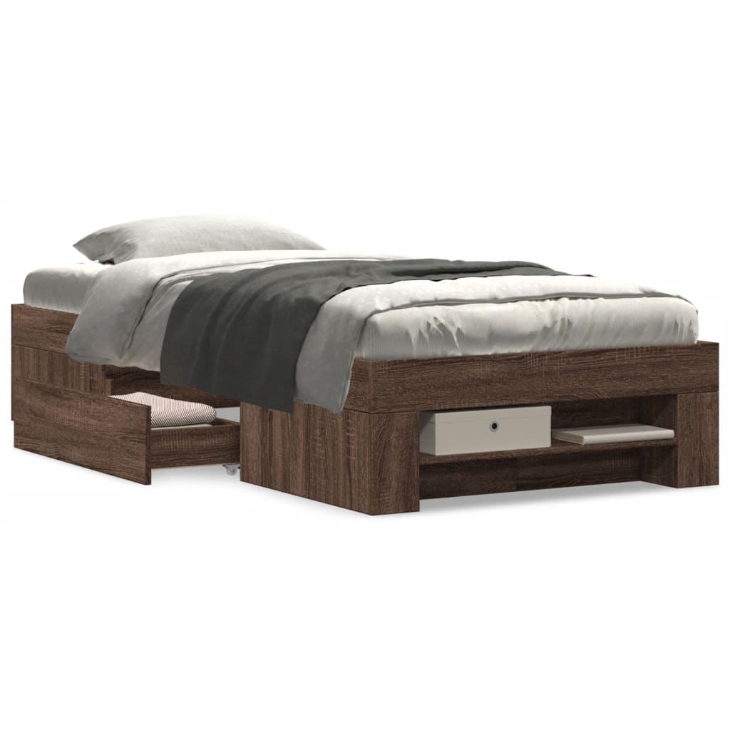 Sengeramme uten madrass brun eik 75x190 cm konstruert tre