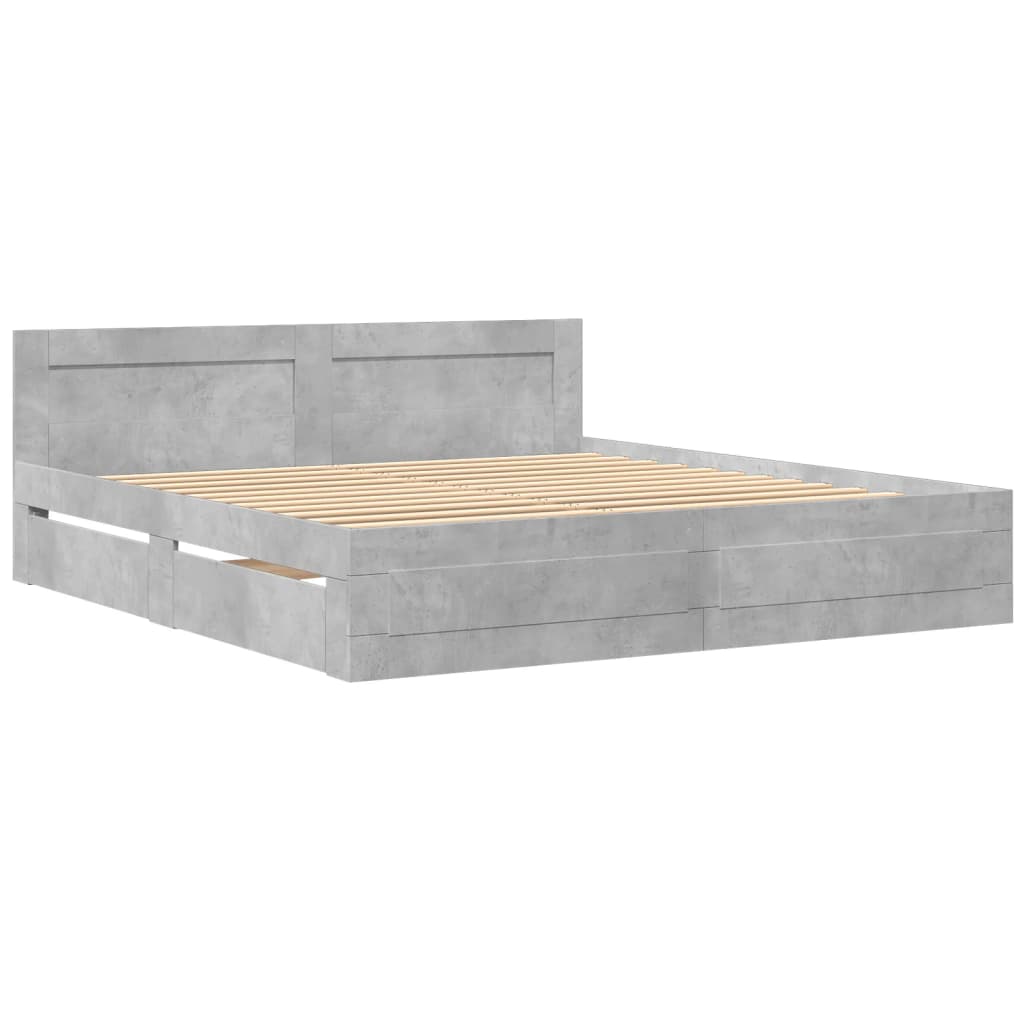 Sengeramme med hodegavl betonggrå 200x200 cm konstruert tre