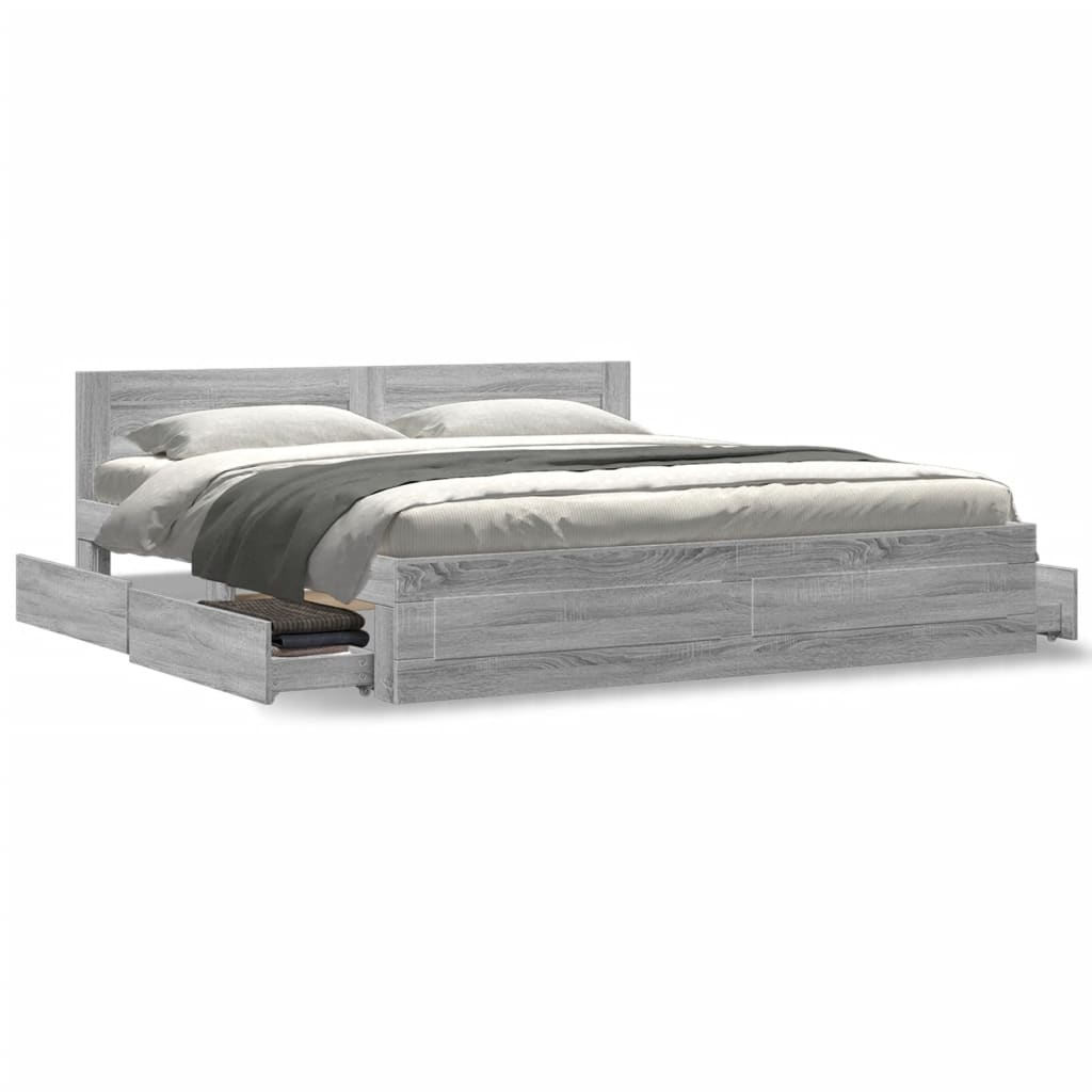 Sengeramme med hodegavl grå sonoma 200x200 cm konstruert tre