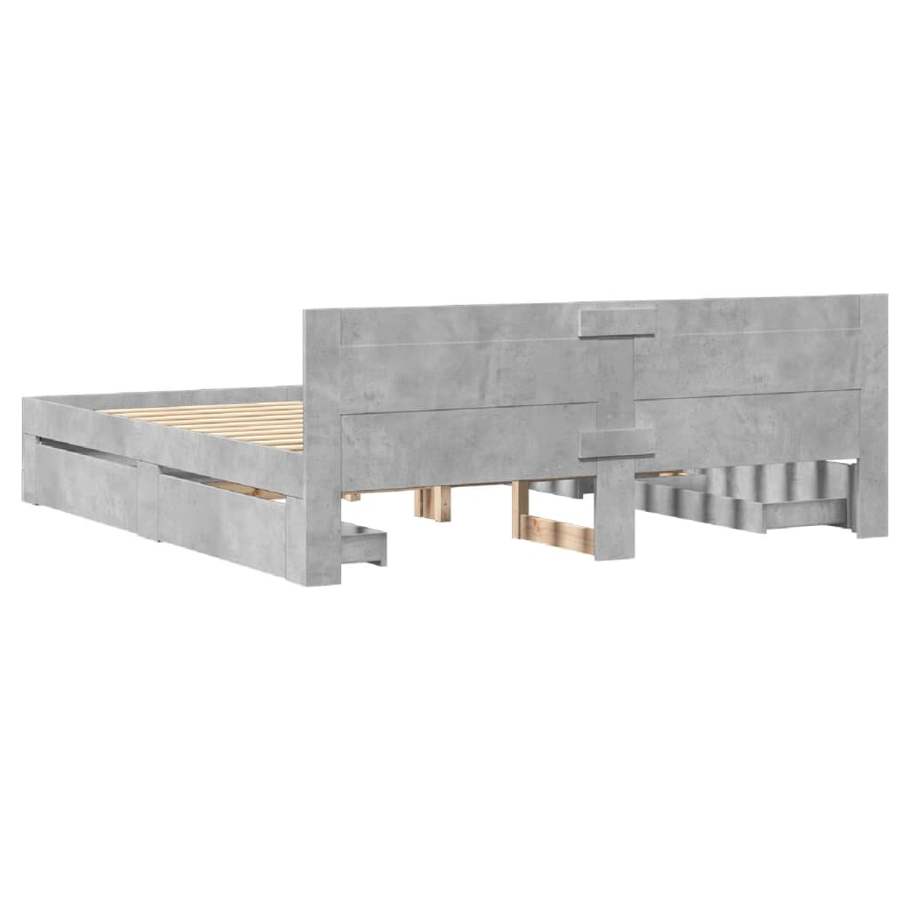 Sengeramme med hodegavl betonggrå 180x200 cm konstruert tre