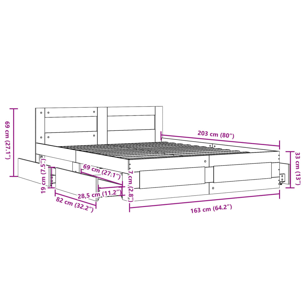 Sengeramme med hodegavl hvit 160x200 cm konstruert tre