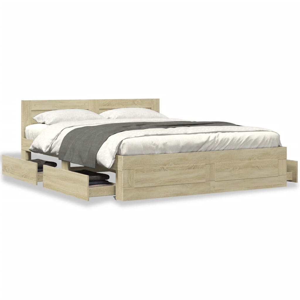 Sengeramme med hodegavl sonoma eik 160x200 cm konstruert tre