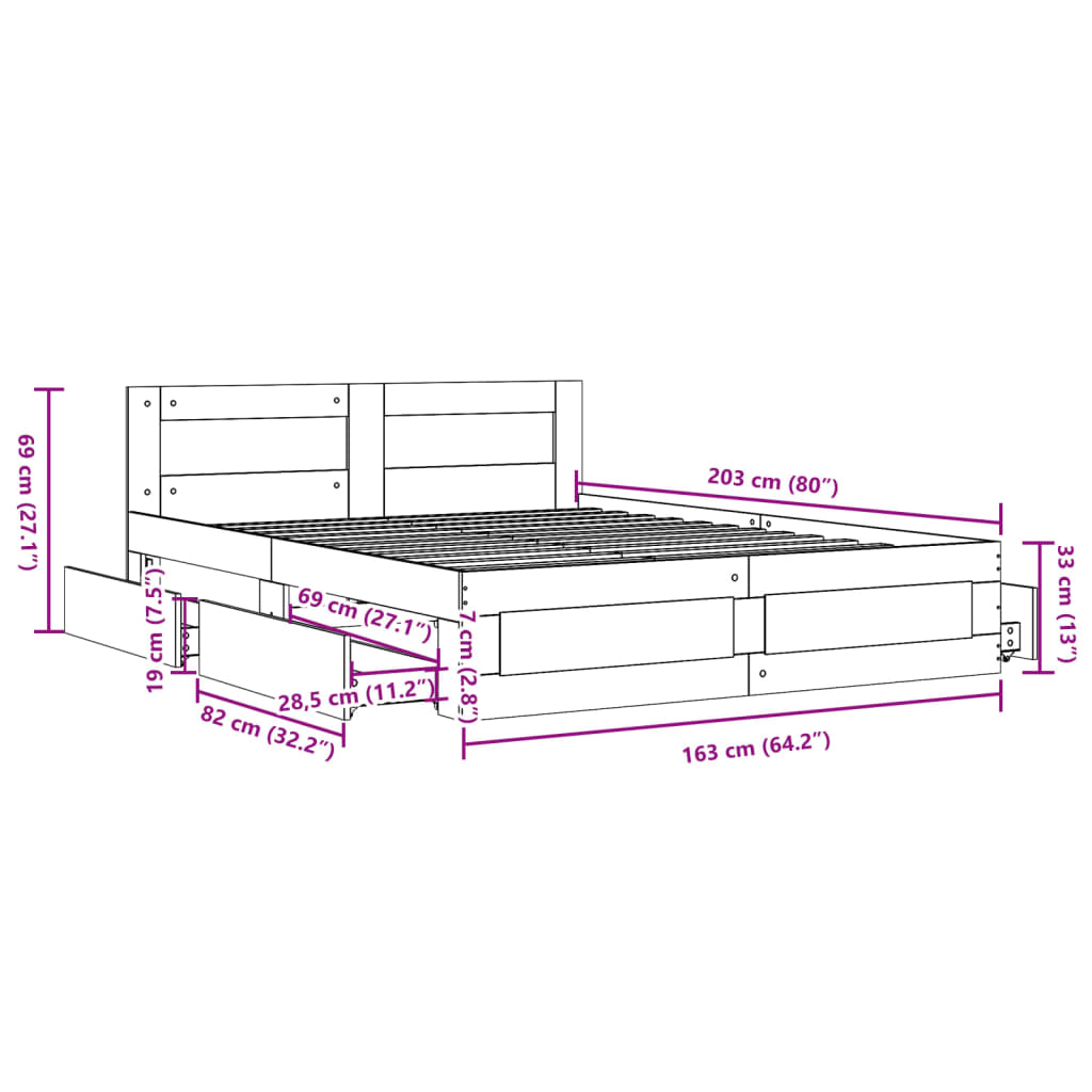 Sengeramme med hodegavl røkt eik 160x200 cm konstruert tre
