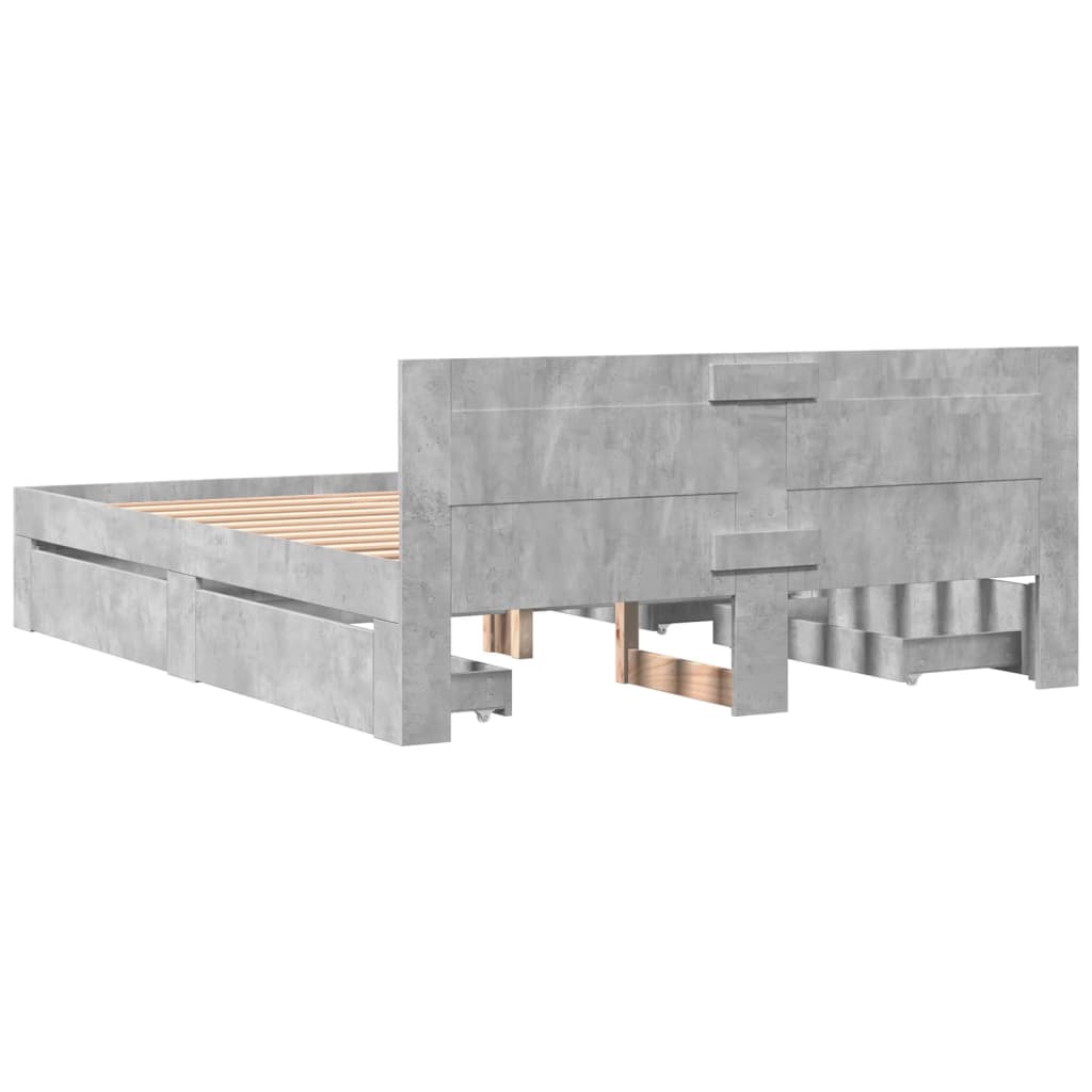 Sengeramme med hodegavl betonggrå 150x200 cm konstruert tre