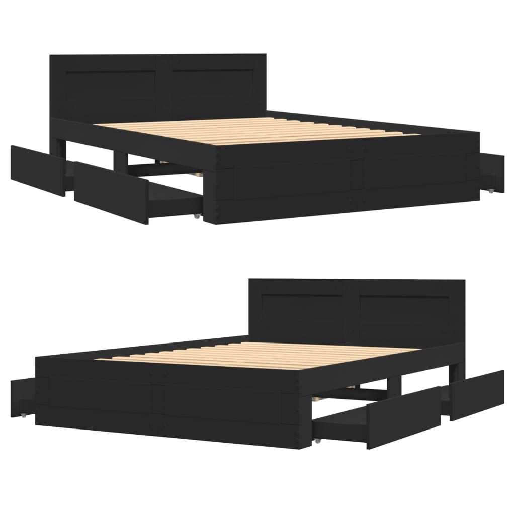 Sengeramme med hodegavl svart 140x200 cm konstruert tre