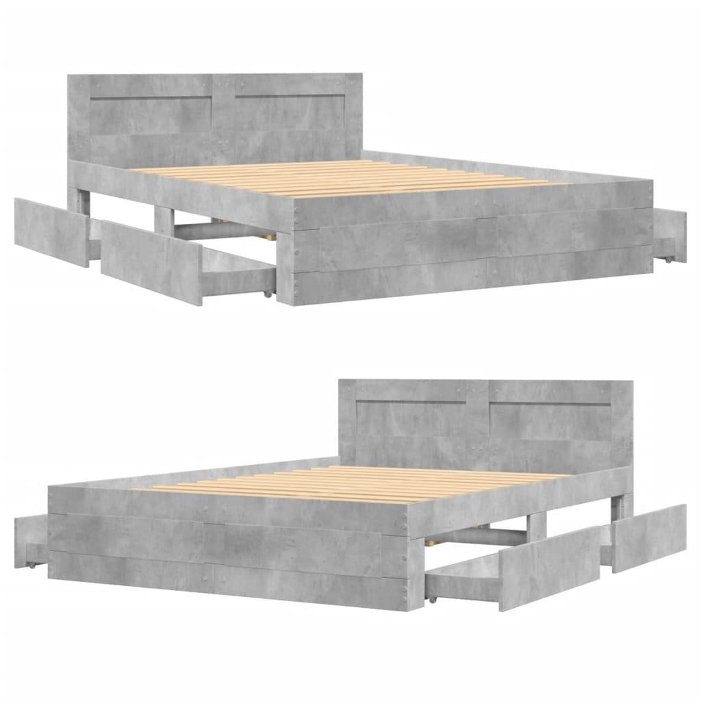 Sengeramme med hodegavl betonggrå 140x200 cm konstruert tre