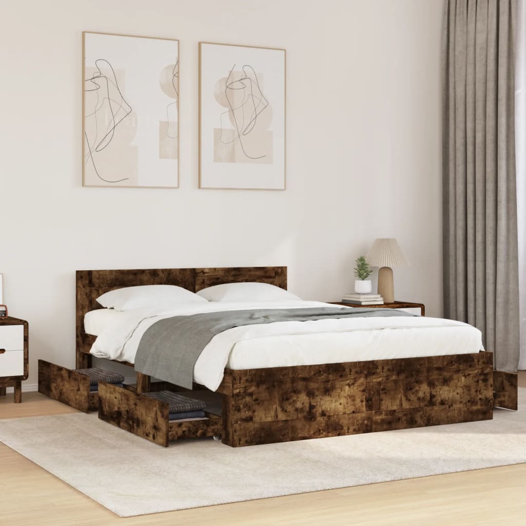 Sengeramme med hodegavl røkt eik 140x200 cm konstruert tre