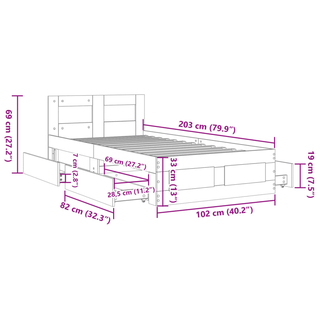 Sengeramme med hodegavl røkt eik 100x200 cm konstruert tre vidaXL
