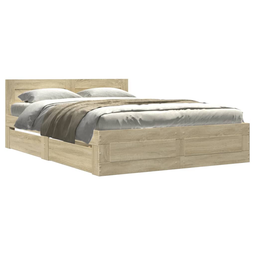 Sengeramme med hodegavl sonoma eik 135x190 cm konstruert tre