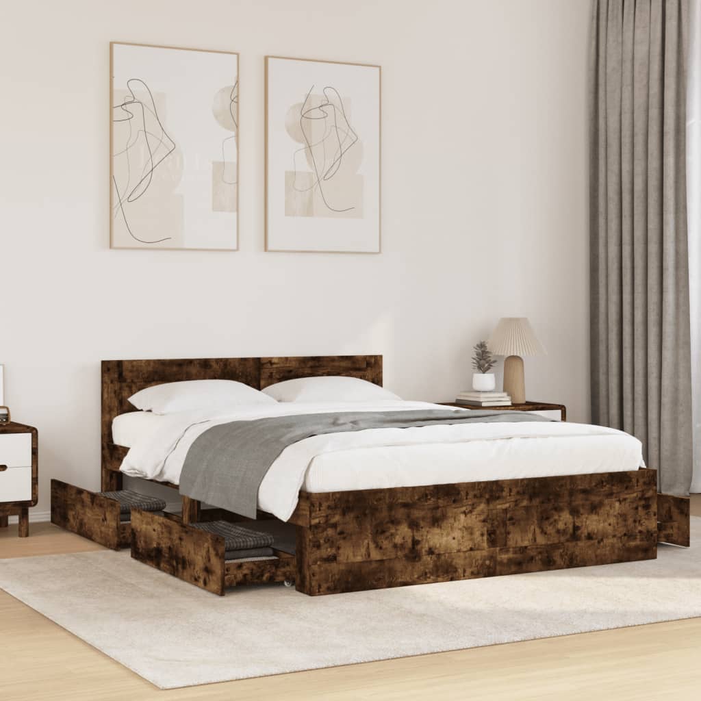 Sengeramme med hodegavl røkt eik 120x190 cm konstruert tre