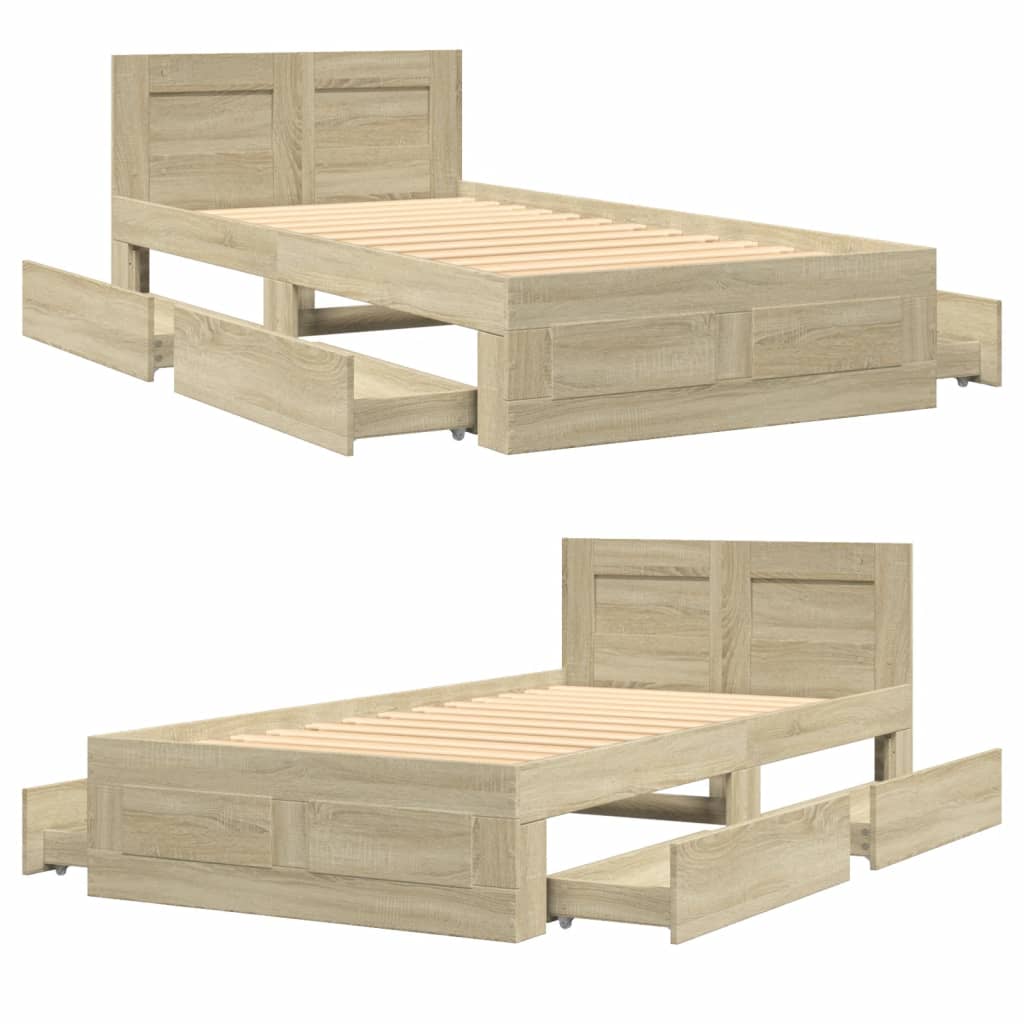 Sengeramme med hodegavl sonoma eik 75x190 cm konstruert tre