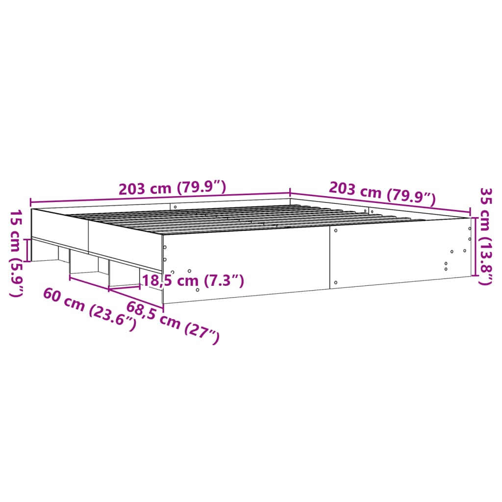 Sengeramme svart 200x200 cm konstruert tre