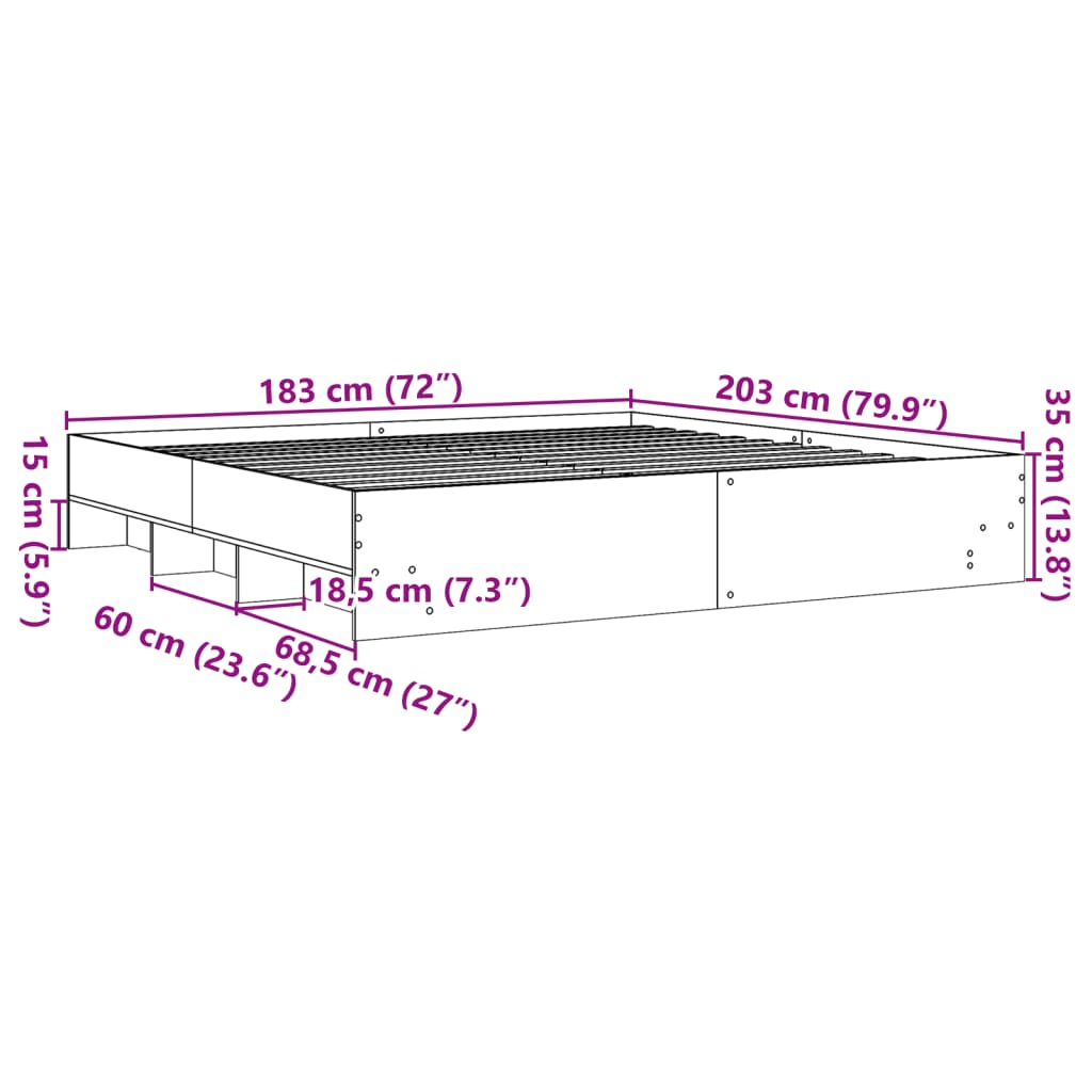 Sengeramme uten madrass røkt eik 180x200 cm konstruert tre