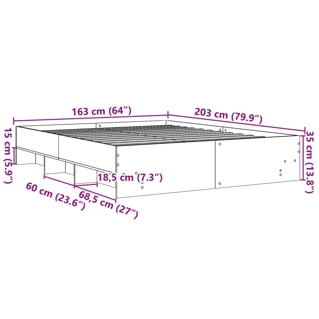 Sengeramme uten madrass sonoma eik 160x200 cm konstruert tre