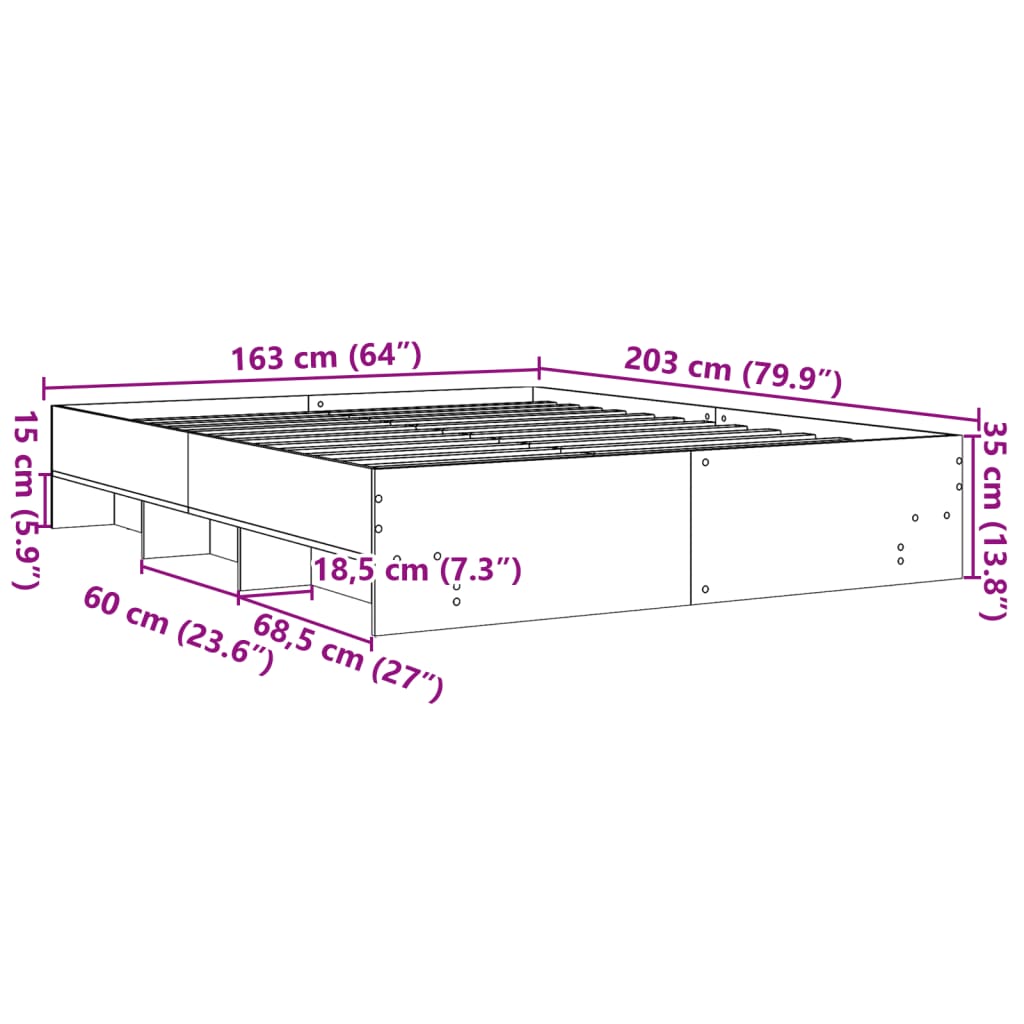 Sengeramme uten madrass betonggrå 160x200 cm konstruert tre