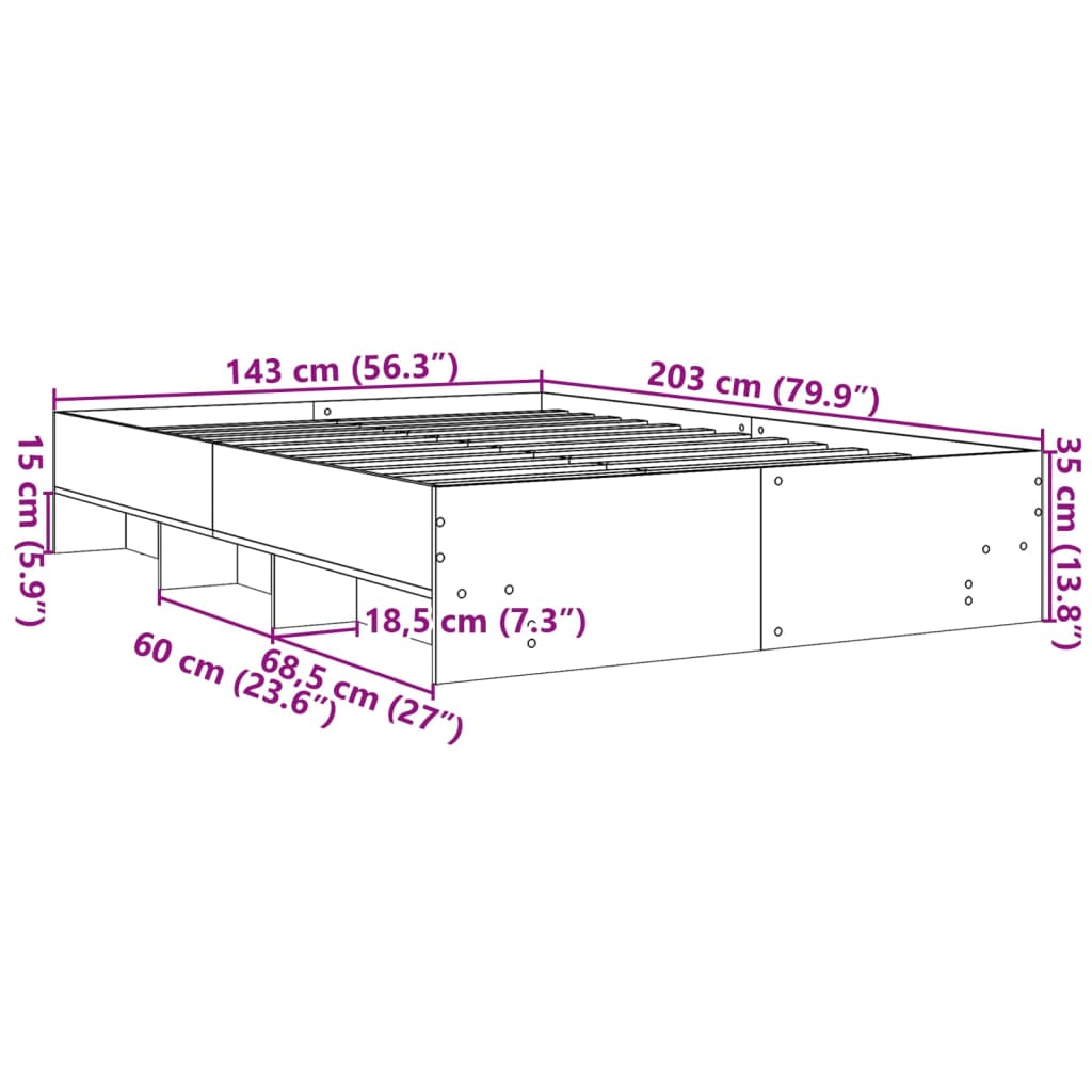 Sengeramme svart 140x200 cm konstruert tre