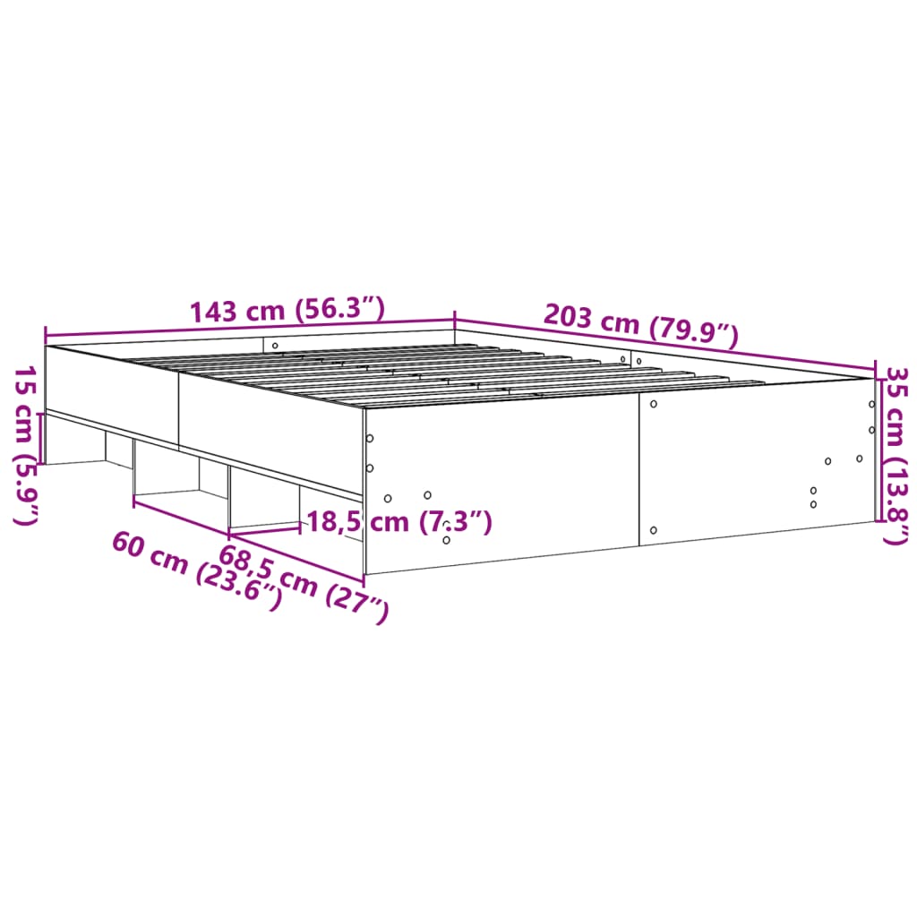 Sengeramme uten madrass sonoma eik 140x200 cm konstruert tre