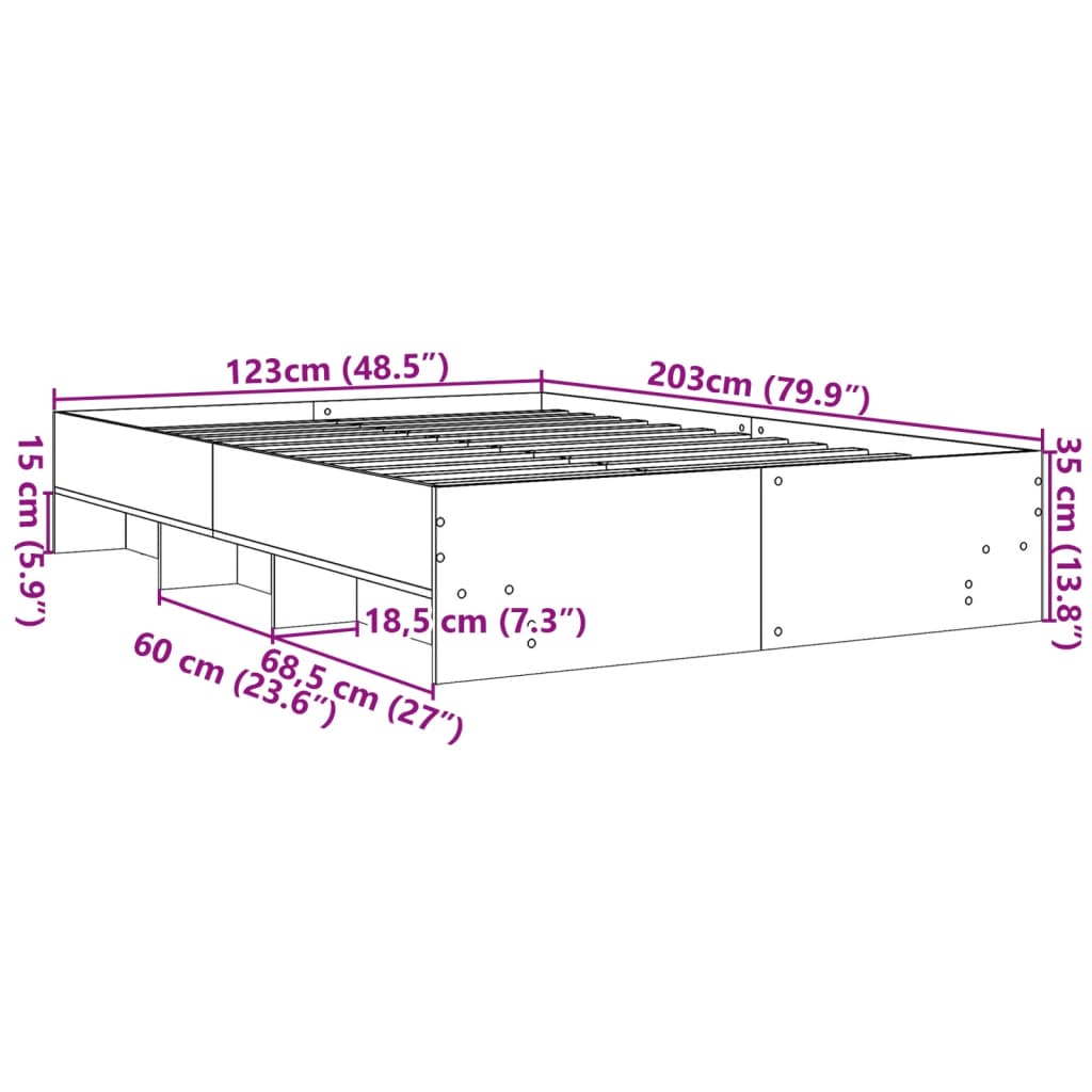 Sengeramme uten madrass brun eik 120x200 cm konstruert tre