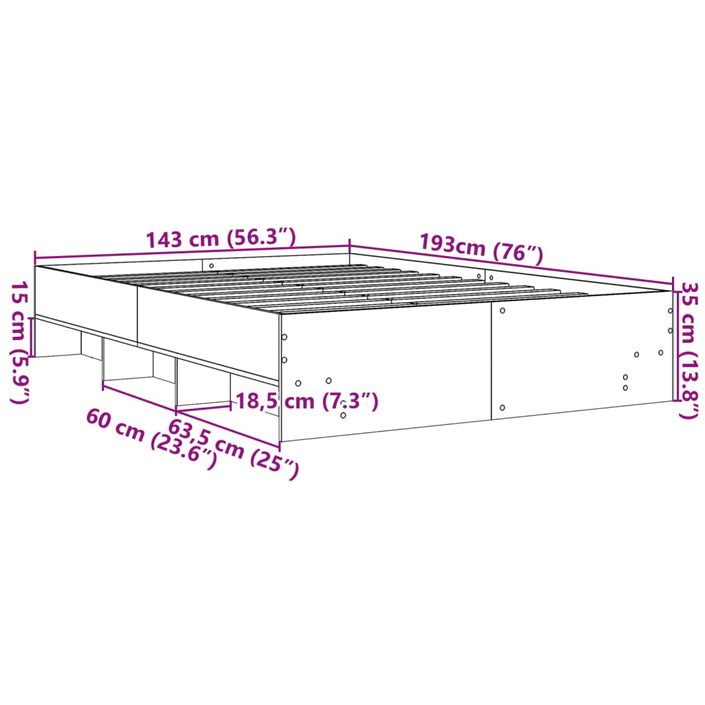 Sengeramme svart 140x190 cm konstruert tre