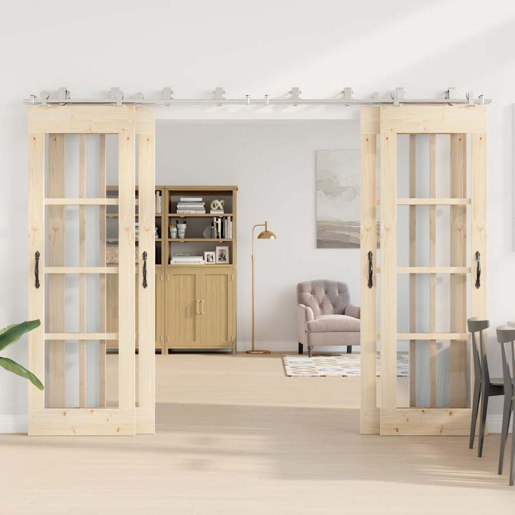Utstyrssett for skyvedør 366 cm rustfritt stål sølv