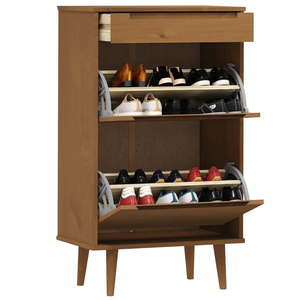 Skoskap MOLDE brun 59,5x35x103 cm heltre furu